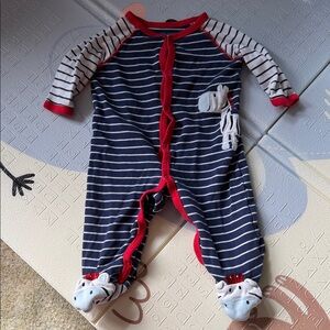 Little Me Striped Navy Footie with Red Trim